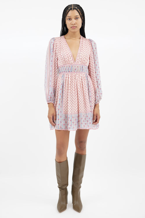 Ulla Johnson Pink 
Multi Silk Floral Stripe Dress