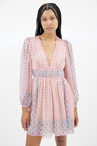 Ulla Johnson Pink 
Multi Silk Floral Stripe Dress