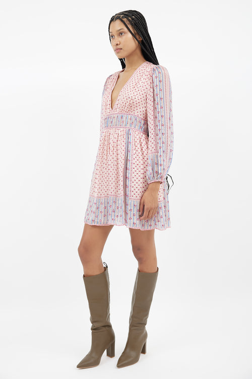 Ulla Johnson Pink 
Multi Silk Floral Stripe Dress