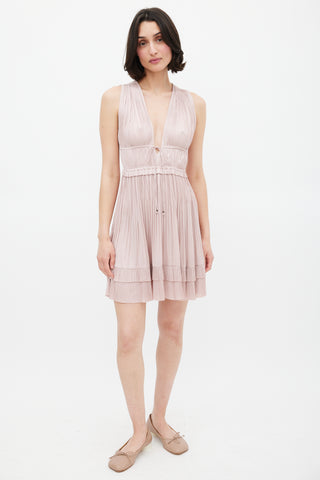 Ulla Johnson Pink Pleated V-Neck Mini Dress