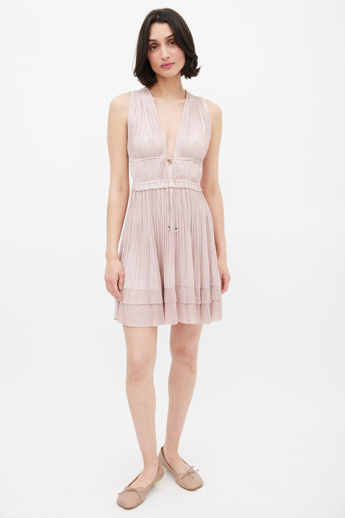 Ulla Johnson Pink Pleated V-Neck Mini Dress