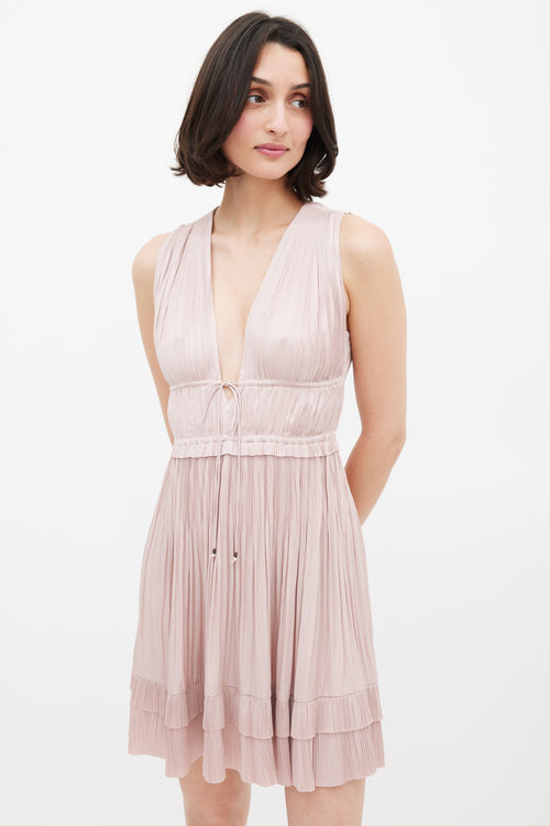 Ulla Johnson Pink Pleated V-Neck Mini Dress