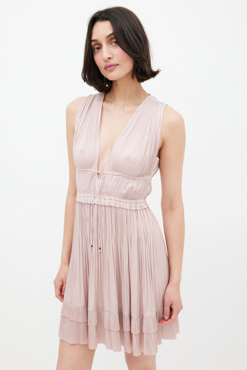 Ulla Johnson Pink Pleated V-Neck Mini Dress