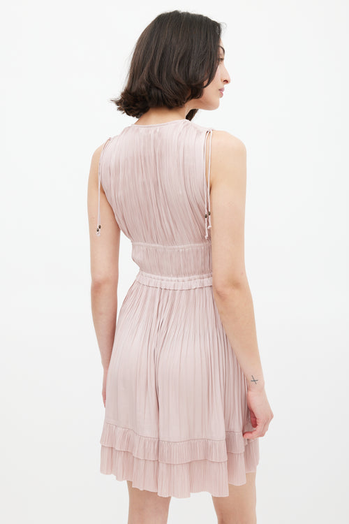 Ulla Johnson Pink Pleated V-Neck Mini Dress