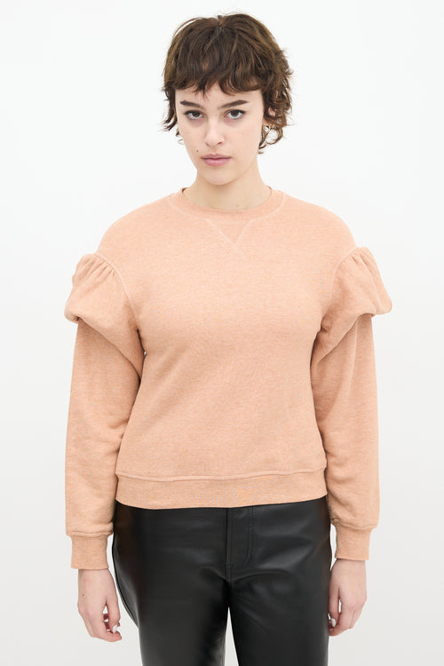 Ulla Johnson Pink Cotton Puff Sleeve Crewneck Sweater