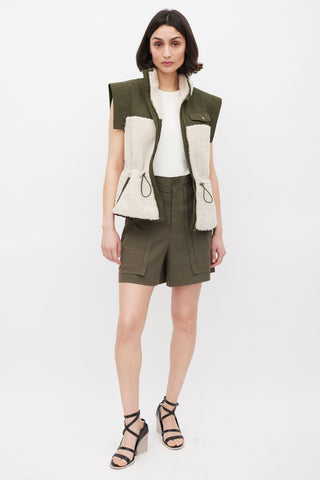 Ulla Johnson Pre Fall 2022 Green 
Cream Nylon 
Sherpa Vest