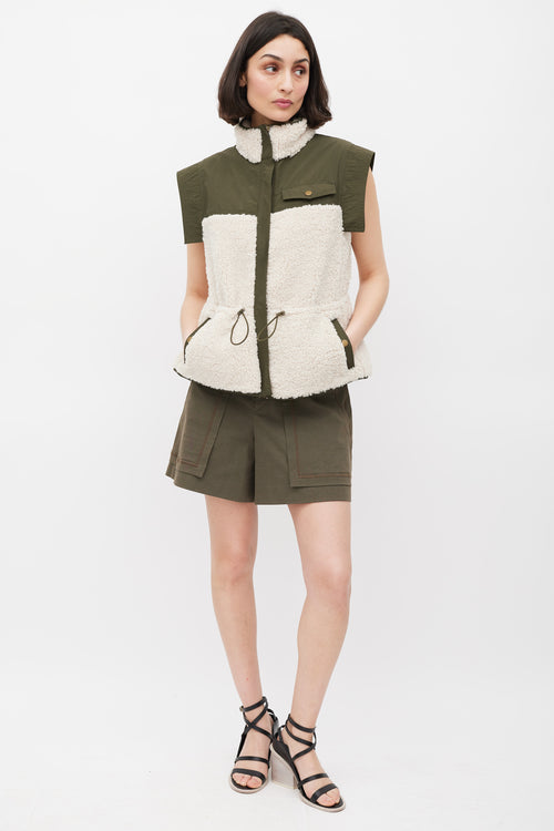 Ulla Johnson Pre Fall 2022 Green 
Cream Nylon 
Sherpa Vest