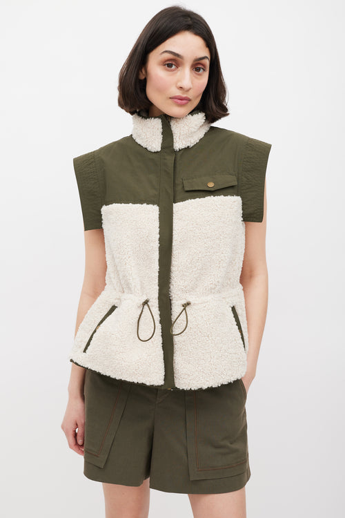 Ulla Johnson Pre Fall 2022 Green 
Cream Nylon 
Sherpa Vest