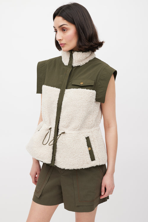 Ulla Johnson Pre Fall 2022 Green 
Cream Nylon 
Sherpa Vest