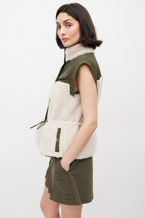 Ulla Johnson Pre Fall 2022 Green 
Cream Nylon 
Sherpa Vest