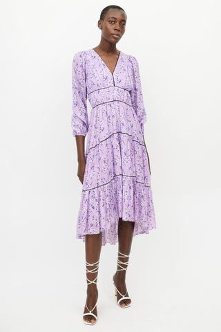 Ulla Johnson Purple Floral Midi Dress