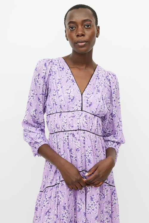 Ulla Johnson Purple Floral Midi Dress