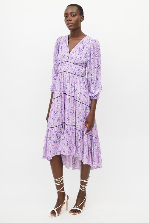 Ulla Johnson Purple Floral Midi Dress