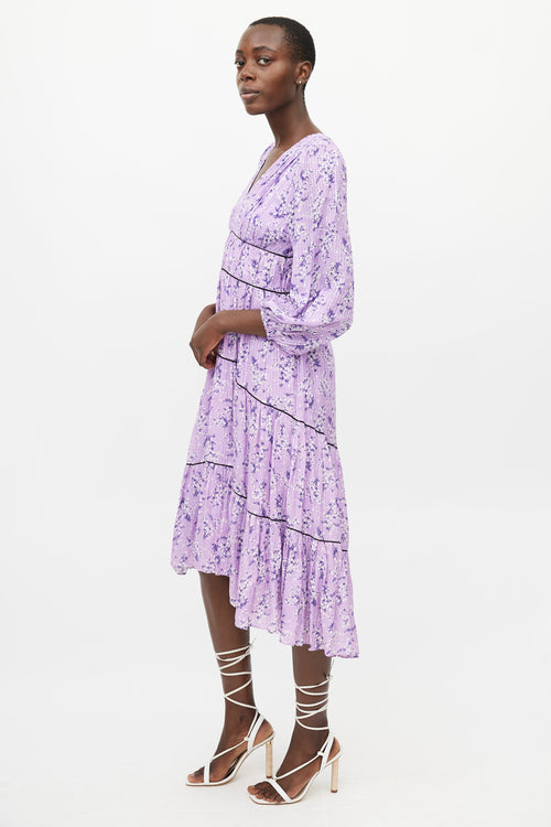 Ulla Johnson Purple Floral Midi Dress