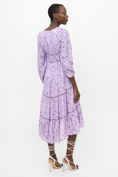 Ulla Johnson Purple Floral Midi Dress