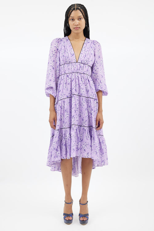 Ulla Johnson Purple Floral Midi Dress