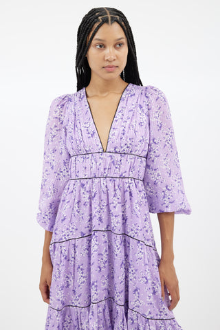 Ulla Johnson Purple Floral Midi Dress