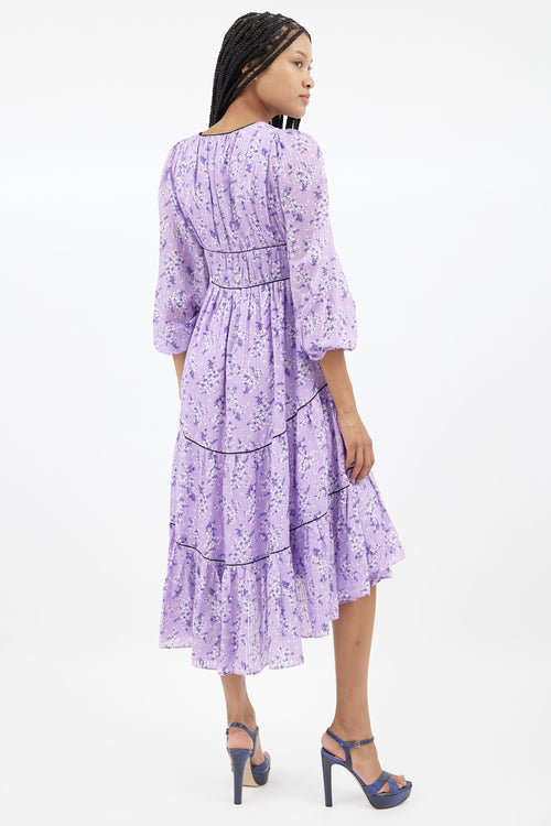 Ulla Johnson Purple Floral Midi Dress