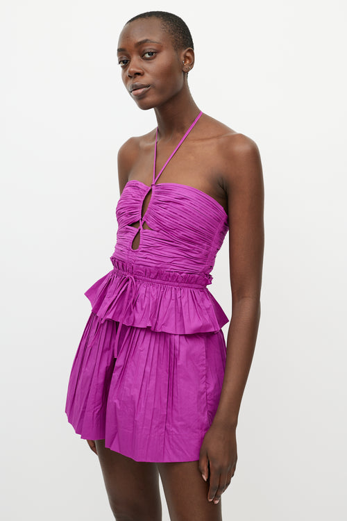 Ulla Johnson Purple Pleated Isidro Romper