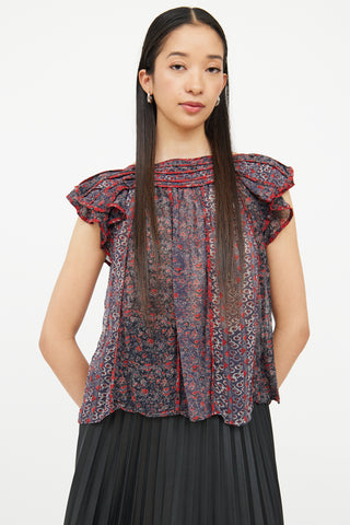 Ulla Johnson Blue 
Red Floral Sleeveless Top