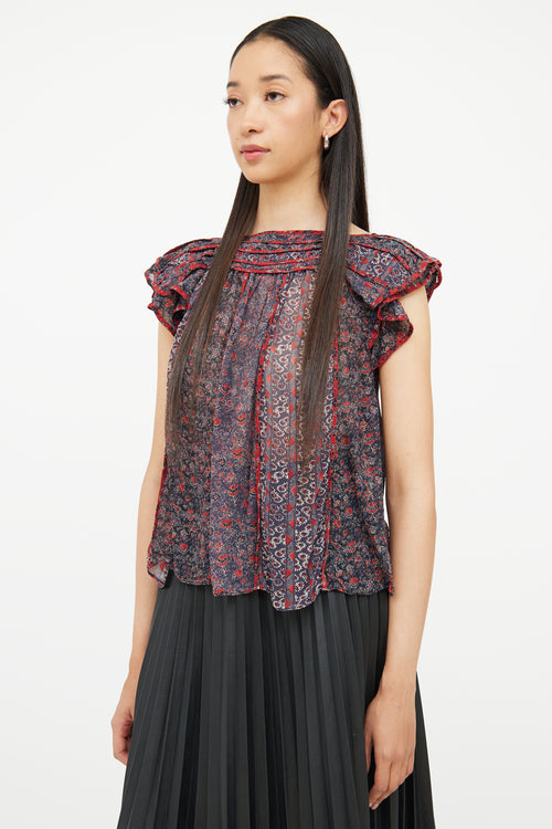 Ulla Johnson Blue 
Red Floral Sleeveless Top