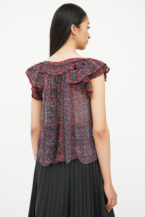 Ulla Johnson Blue 
Red Floral Sleeveless Top