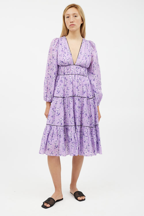 Ulla Johnson Purple 
White Floral Ruffled Dress