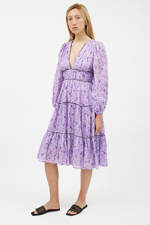 Ulla Johnson Purple 
White Floral Ruffled Dress