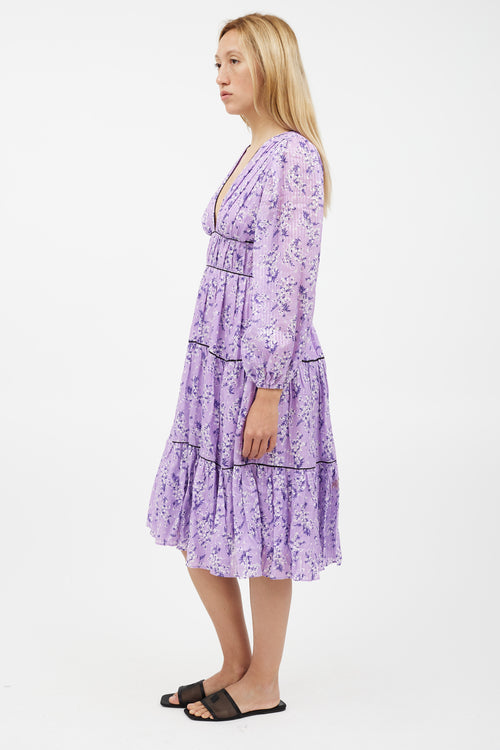 Ulla Johnson Purple 
White Floral Ruffled Dress