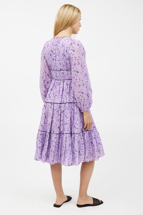 Ulla Johnson Purple 
White Floral Ruffled Dress