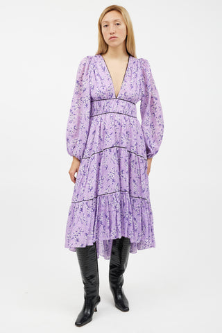 Ulla Johnson Purple 
White Floral Ruffled Dress