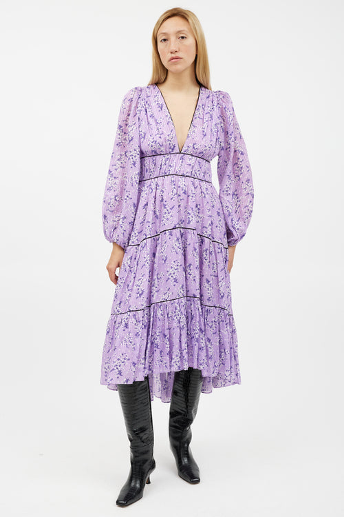 Ulla Johnson Purple 
White Floral Ruffled Dress