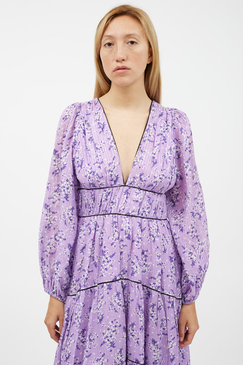 Ulla Johnson Purple 
White Floral Ruffled Dress