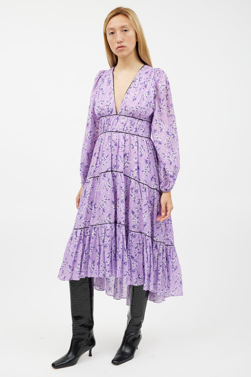 Ulla Johnson Purple 
White Floral Ruffled Dress