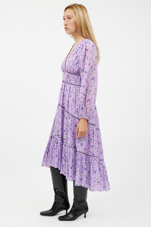 Ulla Johnson Purple 
White Floral Ruffled Dress