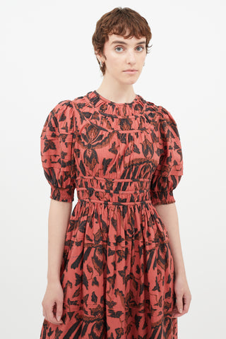 Ulla Johnson Red 
Black Floral Pleated Dress