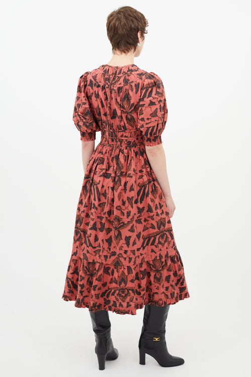 Ulla Johnson Red 
Black Floral Pleated Dress