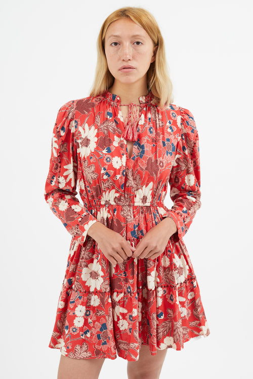 Ulla Johnson Red 
Multi Floral Mini Dress