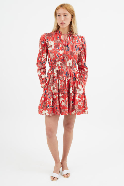 Ulla Johnson Red 
Multi Floral Mini Dress