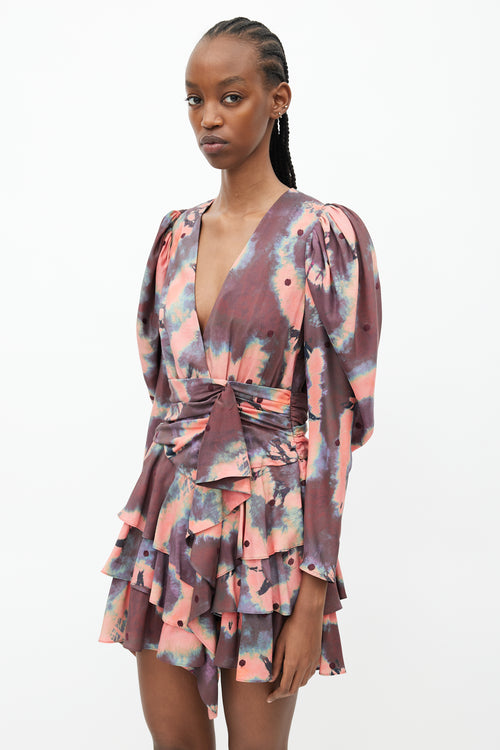 Ulla Johnson Red 
Multicolour Tie Dye Ruffled Dress