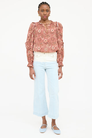 Ulla Johnson Ruffled Smocked Floral Top