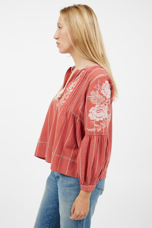 Ulla Johnson Red 
White Embroidered Top