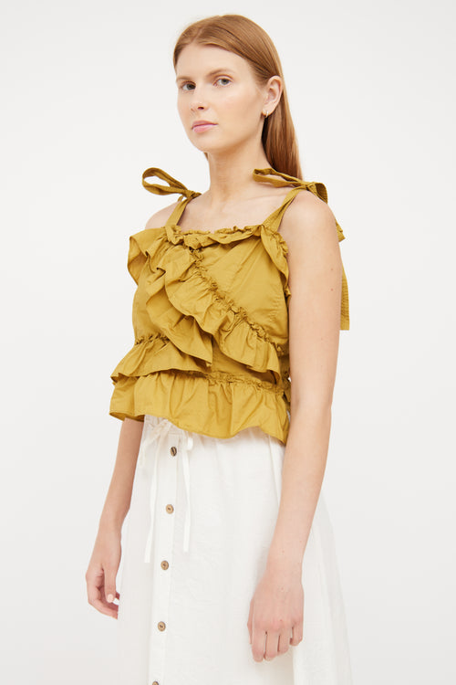 Green Ruffled Cotton Tie Top Ulla Johnson