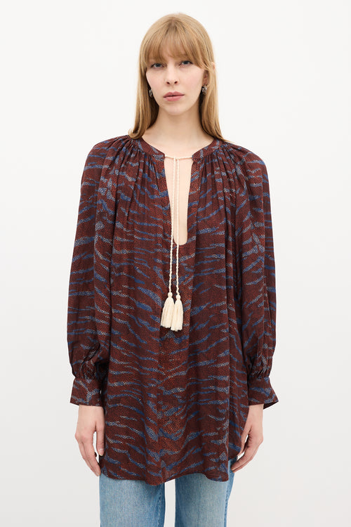 Ulla Johnson Spring Summer 2022 Burgundy 
Blue Chevron Top