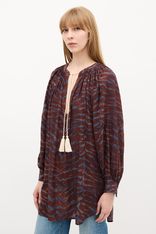 Ulla Johnson Spring Summer 2022 Burgundy 
Blue Chevron Top