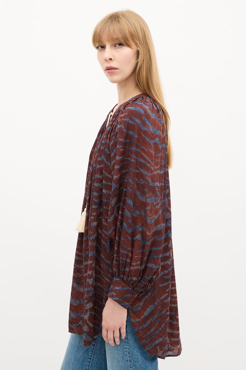 Ulla Johnson Spring Summer 2022 Burgundy 
Blue Chevron Top