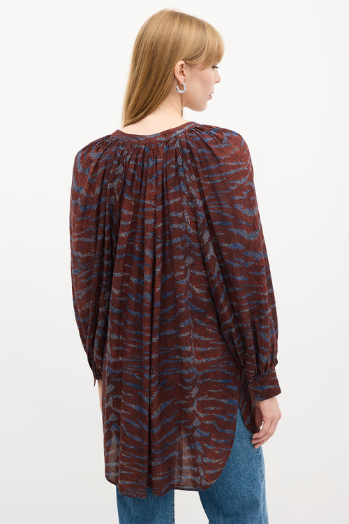 Ulla Johnson Spring Summer 2022 Burgundy 
Blue Chevron Top