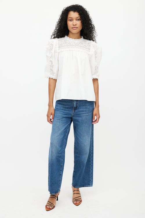 Ulla Johnson White Gathered Eyelet Top