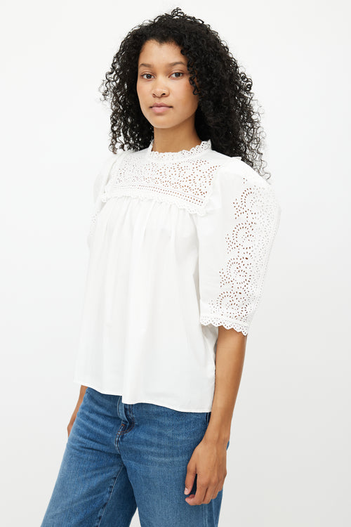 Ulla Johnson White Gathered Eyelet Top