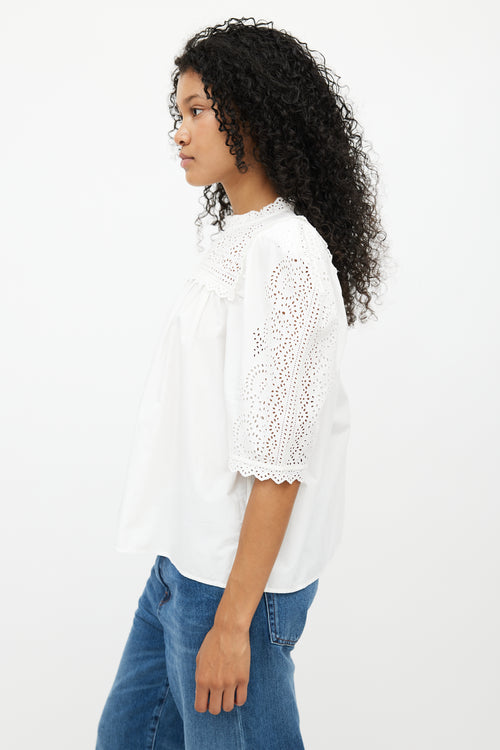 Ulla Johnson White Gathered Eyelet Top